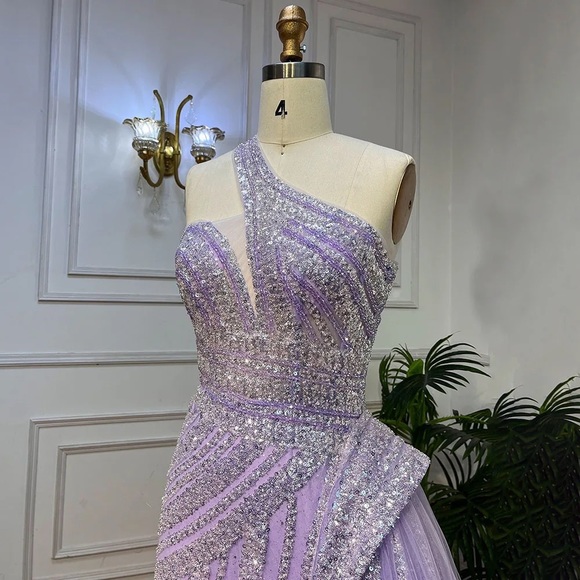 Classy Off The Shoulder Party Dress,Lilac Mermaid Slit Prom Dress Evening Dress cc2751